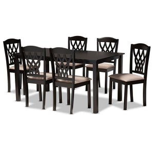 Baxton Studio Baxton Studio Salem 7-Piece Dining Set: Modern Sand Upholstered Chairs & Dark Brown Wood Table RH1017C-Sand/Dark Brown-7PC Dining Set
