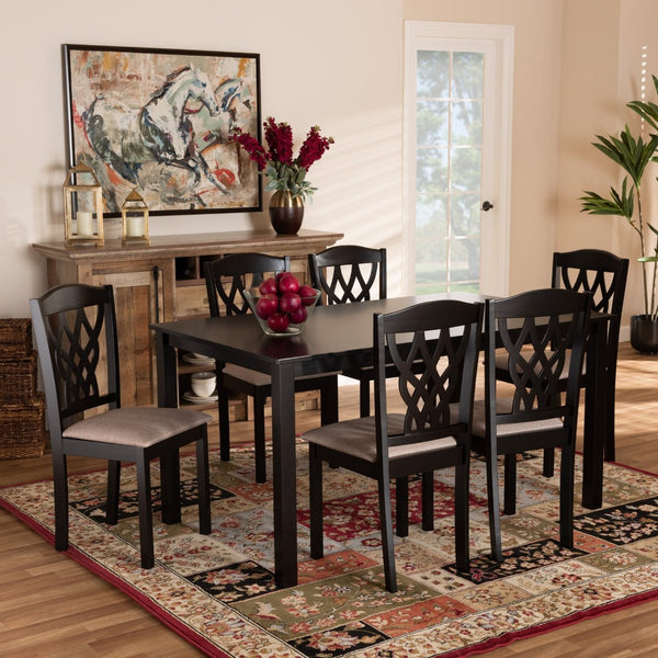 Baxton Studio Baxton Studio Salem 7-Piece Dining Set: Modern Sand Upholstered Chairs & Dark Brown Wood Table RH1017C-Sand/Dark Brown-7PC Dining Set