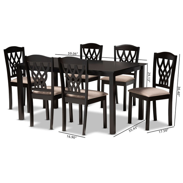 Baxton Studio Baxton Studio Salem 7-Piece Dining Set: Modern Sand Upholstered Chairs & Dark Brown Wood Table RH1017C-Sand/Dark Brown-7PC Dining Set