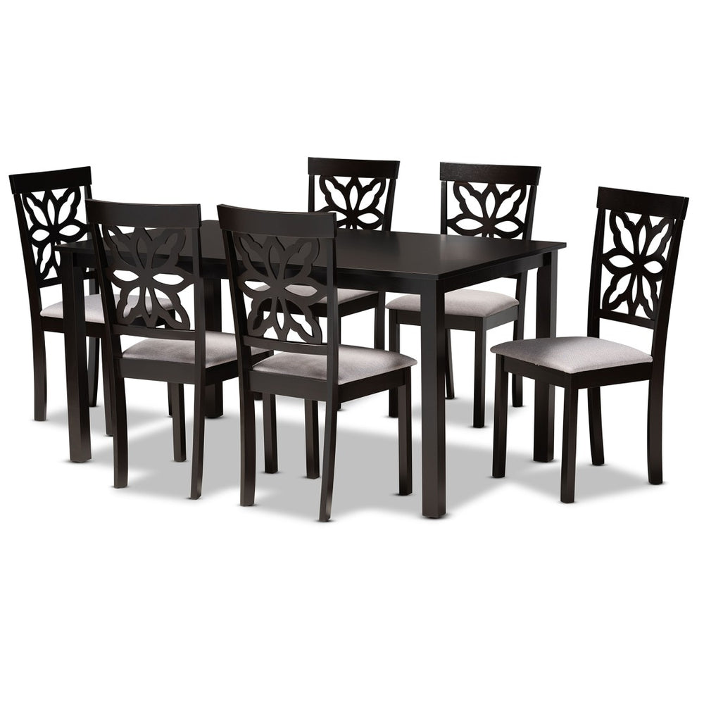Baxton Studio Baxton Studio Dallas 7-Piece Dining Set: Modern Grey Upholstered Chairs & Dark Brown Table Ensemble RH1019C-Grey/Dark Brown-7PC Dining Set