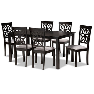 Baxton Studio Baxton Studio Dallas 7-Piece Dining Set: Modern Grey Upholstered Chairs & Dark Brown Table Ensemble RH1019C-Grey/Dark Brown-7PC Dining Set