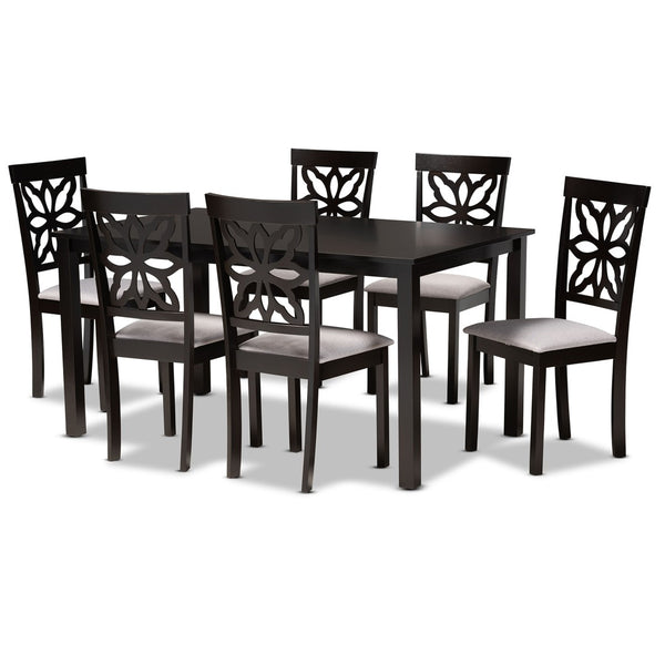 Baxton Studio Baxton Studio Dallas 7-Piece Dining Set: Modern Grey Upholstered Chairs & Dark Brown Table Ensemble RH1019C-Grey/Dark Brown-7PC Dining Set