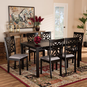 Baxton Studio Baxton Studio Dallas 7-Piece Dining Set: Modern Grey Upholstered Chairs & Dark Brown Table Ensemble RH1019C-Grey/Dark Brown-7PC Dining Set
