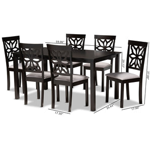 Baxton Studio Baxton Studio Dallas 7-Piece Dining Set: Modern Grey Upholstered Chairs & Dark Brown Table Ensemble RH1019C-Grey/Dark Brown-7PC Dining Set