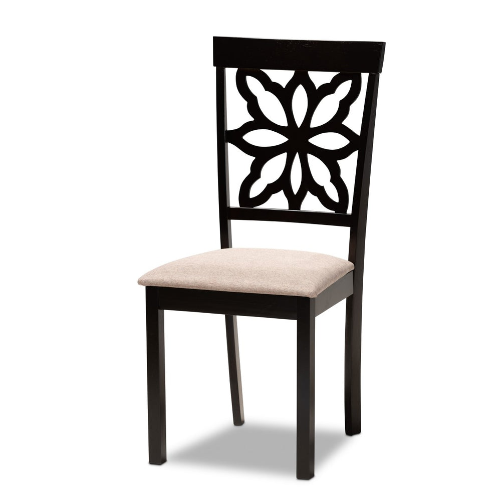 Baxton Studio Baxton Dallas 7-Piece Dining Set: Modern Dark Brown Wood Table & Upholstered Chairs for Comfort RH1019C-Sand/Dark Brown-7PC Dining Set