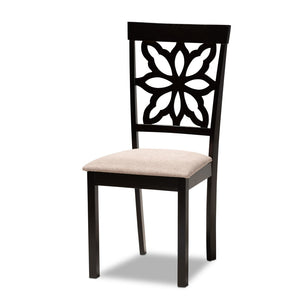 Baxton Studio Baxton Dallas 7-Piece Dining Set: Modern Dark Brown Wood Table & Upholstered Chairs for Comfort RH1019C-Sand/Dark Brown-7PC Dining Set