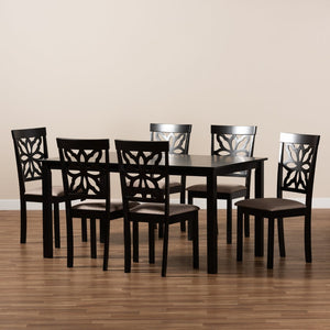 Baxton Studio Baxton Dallas 7-Piece Dining Set: Modern Dark Brown Wood Table & Upholstered Chairs for Comfort RH1019C-Sand/Dark Brown-7PC Dining Set