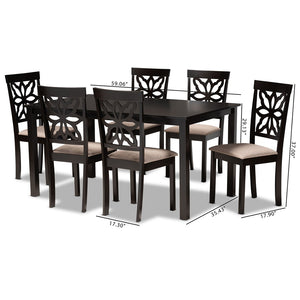 Baxton Studio Baxton Dallas 7-Piece Dining Set: Modern Dark Brown Wood Table & Upholstered Chairs for Comfort RH1019C-Sand/Dark Brown-7PC Dining Set