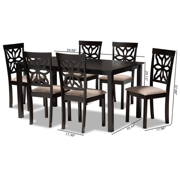 Baxton Studio Baxton Dallas 7-Piece Dining Set: Modern Dark Brown Wood Table & Upholstered Chairs for Comfort RH1019C-Sand/Dark Brown-7PC Dining Set