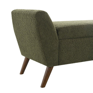 English Elm 60'' Upholstered Storage Bench Teddy Fabric Walnut Legs Mid-century Bedroom Seat Olive Green W2671P388094
