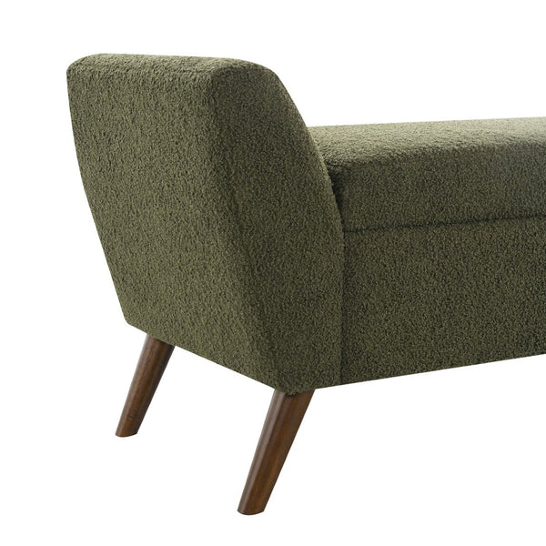 English Elm 60'' Upholstered Storage Bench Teddy Fabric Walnut Legs Mid-century Bedroom Seat Olive Green W2671P388094