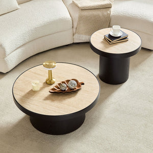 English Elm Coffee Table Nesting Set Round Mdf Pair Walnut Finish for Modern Living Rooms W876S00335