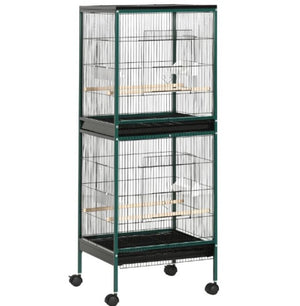 English Elm Large Rolling Aviary Cage for Small Birds with Four Doors and Slide Out Cleaning Trays T3971P423698