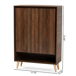 Baxton Studio Baxton Studio Mid-Century Modern Shoe Storage Cabinet in Walnut Brown with Gold Legs for Entryways LV10SC10151WI-Columbia/Gold-Shoe Cabinet
