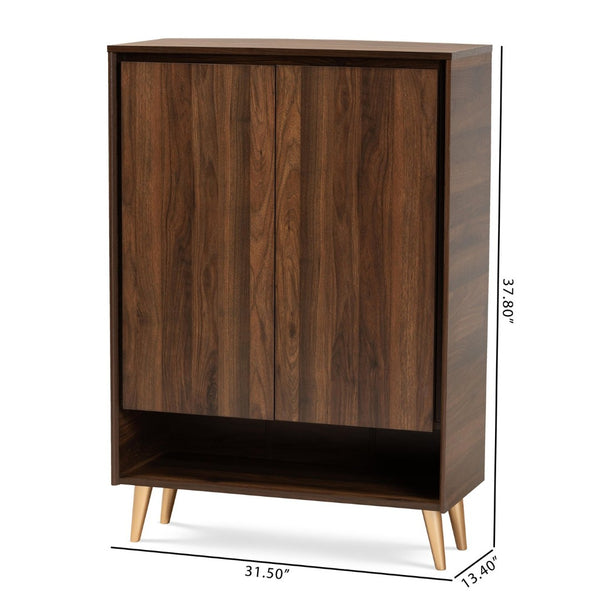 Baxton Studio Baxton Studio Mid-Century Modern Shoe Storage Cabinet in Walnut Brown with Gold Legs for Entryways LV10SC10151WI-Columbia/Gold-Shoe Cabinet