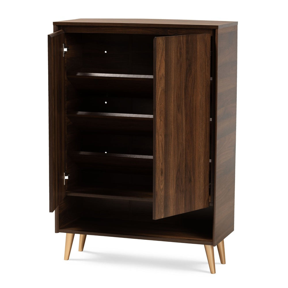 Baxton Studio Baxton Studio Mid-Century Modern Shoe Storage Cabinet in Walnut Brown with Gold Legs for Entryways LV10SC10151WI-Columbia/Gold-Shoe Cabinet