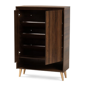 Baxton Studio Baxton Studio Mid-Century Modern Shoe Storage Cabinet in Walnut Brown with Gold Legs for Entryways LV10SC10151WI-Columbia/Gold-Shoe Cabinet