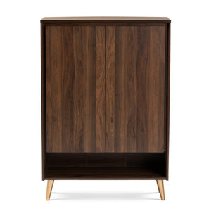 Baxton Studio Baxton Studio Mid-Century Modern Shoe Storage Cabinet in Walnut Brown with Gold Legs for Entryways LV10SC10151WI-Columbia/Gold-Shoe Cabinet