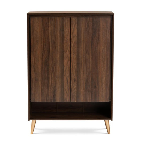 Baxton Studio Baxton Studio Mid-Century Modern Shoe Storage Cabinet in Walnut Brown with Gold Legs for Entryways LV10SC10151WI-Columbia/Gold-Shoe Cabinet