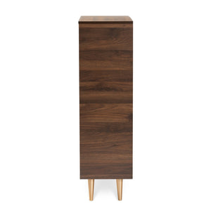 Baxton Studio Baxton Studio Mid-Century Modern Shoe Storage Cabinet in Walnut Brown with Gold Legs for Entryways LV10SC10151WI-Columbia/Gold-Shoe Cabinet