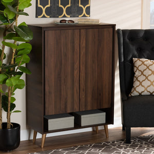 Baxton Studio Baxton Studio Mid-Century Modern Shoe Storage Cabinet in Walnut Brown with Gold Legs for Entryways LV10SC10151WI-Columbia/Gold-Shoe Cabinet