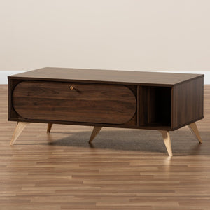 Baxton Studio Baxton Studio Edel Mid-Century Coffee Table - Walnut Brown with Gold Accents & Versatile Storage Solutions LV12CFT12140WI-Columbia/Gold-CT