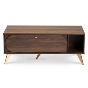Baxton Studio Baxton Studio Edel Mid-Century Coffee Table - Walnut Brown with Gold Accents & Versatile Storage Solutions LV12CFT12140WI-Columbia/Gold-CT