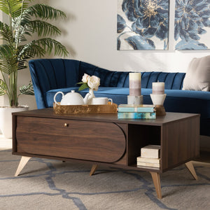 Baxton Studio Baxton Studio Edel Mid-Century Coffee Table - Walnut Brown with Gold Accents & Versatile Storage Solutions LV12CFT12140WI-Columbia/Gold-CT