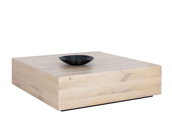 Sunpan Frezco Solid Mango Wood Square Coffee Table Handcrafted Plinth Base for Modern Living Light Oak 109597