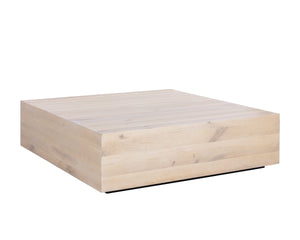 Sunpan Frezco Solid Mango Wood Square Coffee Table Handcrafted Plinth Base for Modern Living Light Oak 109597