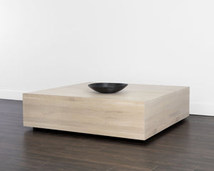 Sunpan Frezco Solid Mango Wood Square Coffee Table Handcrafted Plinth Base for Modern Living Light Oak 109597