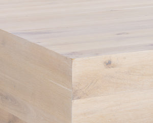 Sunpan Frezco Solid Mango Wood Square Coffee Table Handcrafted Plinth Base for Modern Living Light Oak 109597