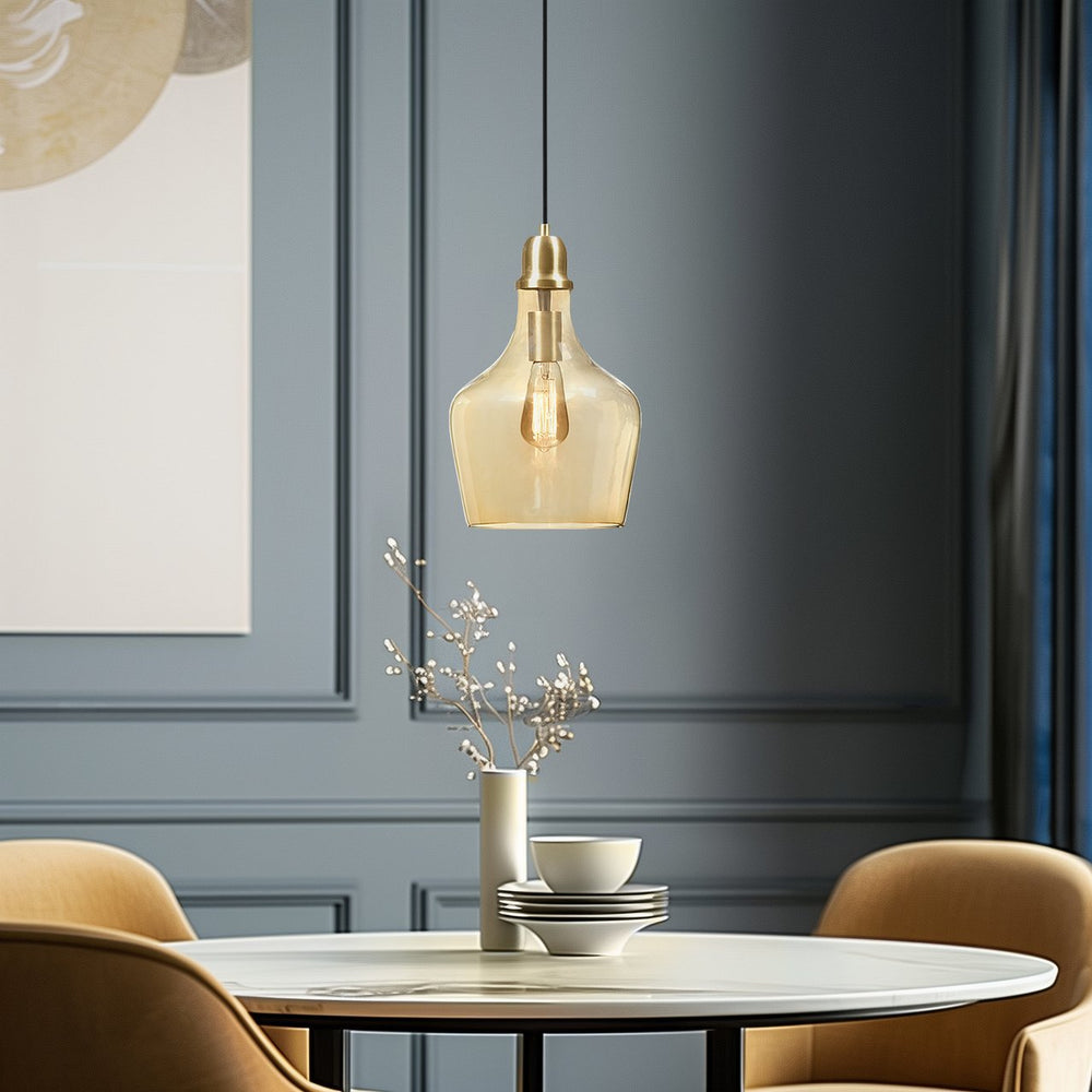 JLA Home INK+IVY - Bell Bell-shaped Hanging Glass Pendant Light with Clear Hand-Blown Shade and Gold Finish, Dimmable Compatible FB151-1188