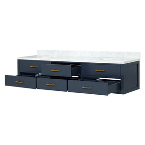 English Elm Blue Double Bath Vanity 84" W With Carrara Marble Top, Soft-Close Drawers & Elegant Design B2731P258146