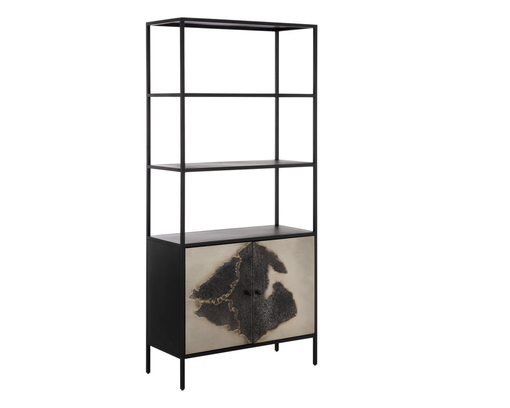 Sunpan Arlington Handcrafted Bookcase with Aged Patina Finish and Black Iron Frame for Tall Storage 109620