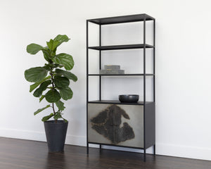 Sunpan Arlington Handcrafted Bookcase with Aged Patina Finish and Black Iron Frame for Tall Storage 109620