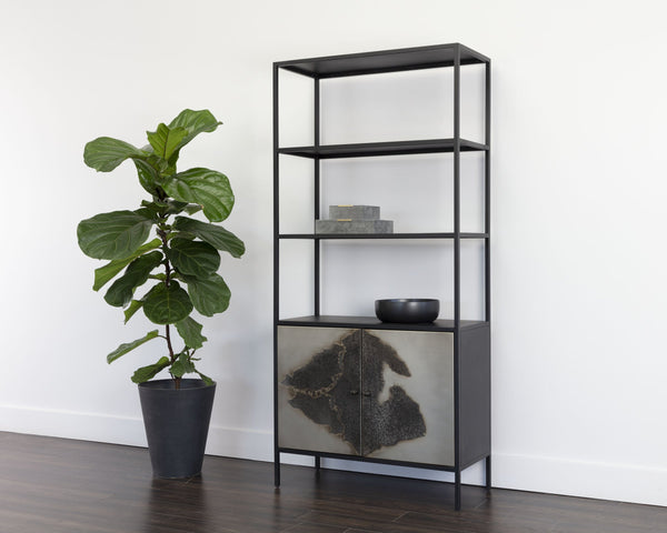 Sunpan Arlington Handcrafted Bookcase with Aged Patina Finish and Black Iron Frame for Tall Storage 109620