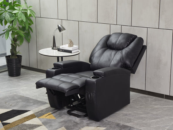 English Elm Recliner Power Chair Faux Leather High Back Seat with Cup Holders for Living Rooms B205P241928