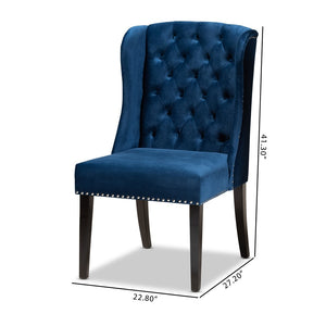 Baxton Studio Baxton Studio Lamont Navy Velvet Wingback Dining Chair with Button Tufting & Silver Accents WS-W158-Navy Blue Velvet/Espresso-DC