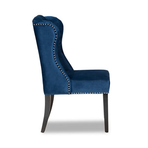 Baxton Studio Baxton Studio Lamont Navy Velvet Wingback Dining Chair with Button Tufting & Silver Accents WS-W158-Navy Blue Velvet/Espresso-DC