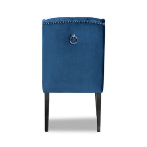 Baxton Studio Baxton Studio Lamont Navy Velvet Wingback Dining Chair with Button Tufting & Silver Accents WS-W158-Navy Blue Velvet/Espresso-DC