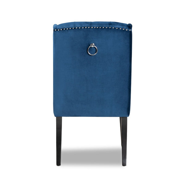 Baxton Studio Baxton Studio Lamont Navy Velvet Wingback Dining Chair with Button Tufting & Silver Accents WS-W158-Navy Blue Velvet/Espresso-DC