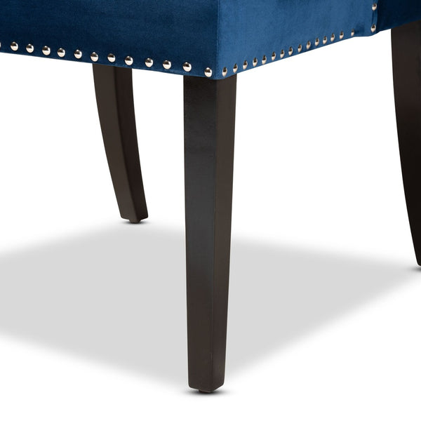 Baxton Studio Baxton Studio Lamont Navy Velvet Wingback Dining Chair with Button Tufting & Silver Accents WS-W158-Navy Blue Velvet/Espresso-DC