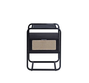 English Elm Colson Tempered Glass Accent Table with Rattan Insert and Metal Frame, Drawer Storage, Modern Design Black 28 L x 23 W x 13 H B2726P287579