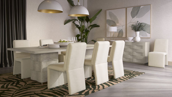 Sunpan Cascata Sculptural Linen Upholstered Dining Chair with Curved Silhouette for Modern Rooms 109692V