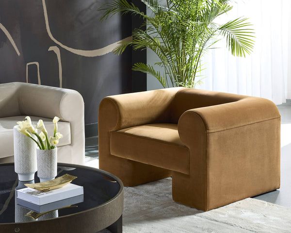 Sunpan Ionic Sculptural Accent Chair Curved Wraparound Arms Upholstered Living Room Seating 109732
