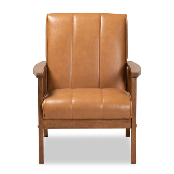 Baxton Studio Baxton Studio Nikko Tan Faux Leather Lounge Chair with Walnut Frame - Mid-Century Modern Elegance BBT8011A2-Tan Chair