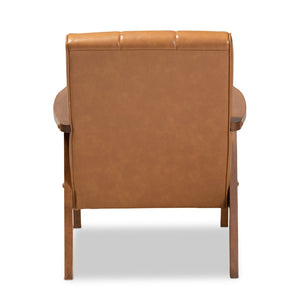 Baxton Studio Baxton Studio Nikko Tan Faux Leather Lounge Chair with Walnut Frame - Mid-Century Modern Elegance BBT8011A2-Tan Chair