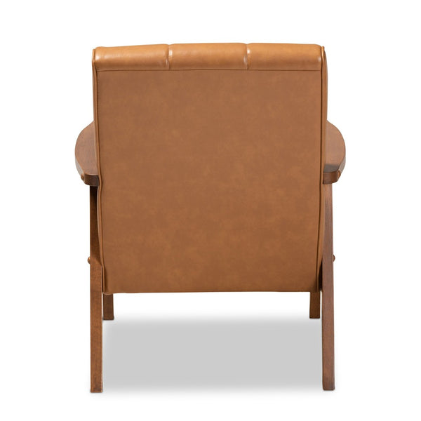 Baxton Studio Baxton Studio Nikko Tan Faux Leather Lounge Chair with Walnut Frame - Mid-Century Modern Elegance BBT8011A2-Tan Chair
