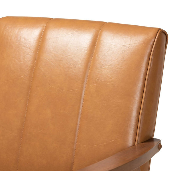 Baxton Studio Baxton Studio Nikko Tan Faux Leather Lounge Chair with Walnut Frame - Mid-Century Modern Elegance BBT8011A2-Tan Chair